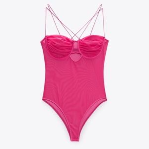 Zara pink tulle bodysuit underwire corset thin straps